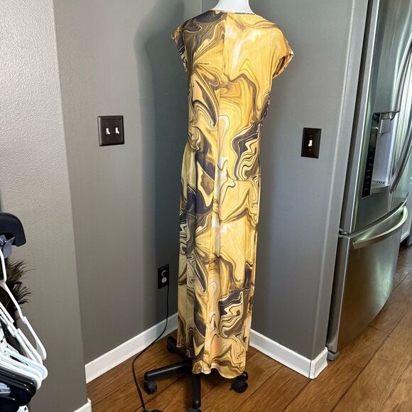 INC International Concepts Yellow and Brown Swirl Maxi Dress - Picture 6 of 10